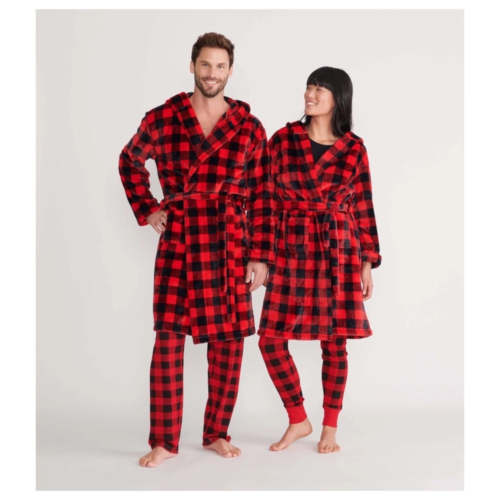 Hatley Little Blue House Adult Fleece Robe | Buffalo Plaid | M